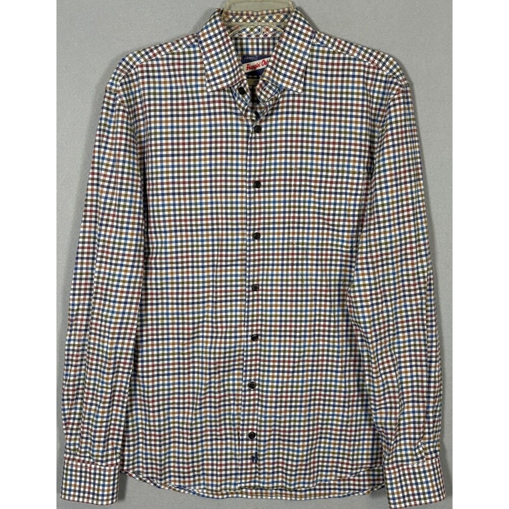 Johnnie  O Hanging Out Shirt Mens M Check Plaid Surf Ocean Beachy Sporty